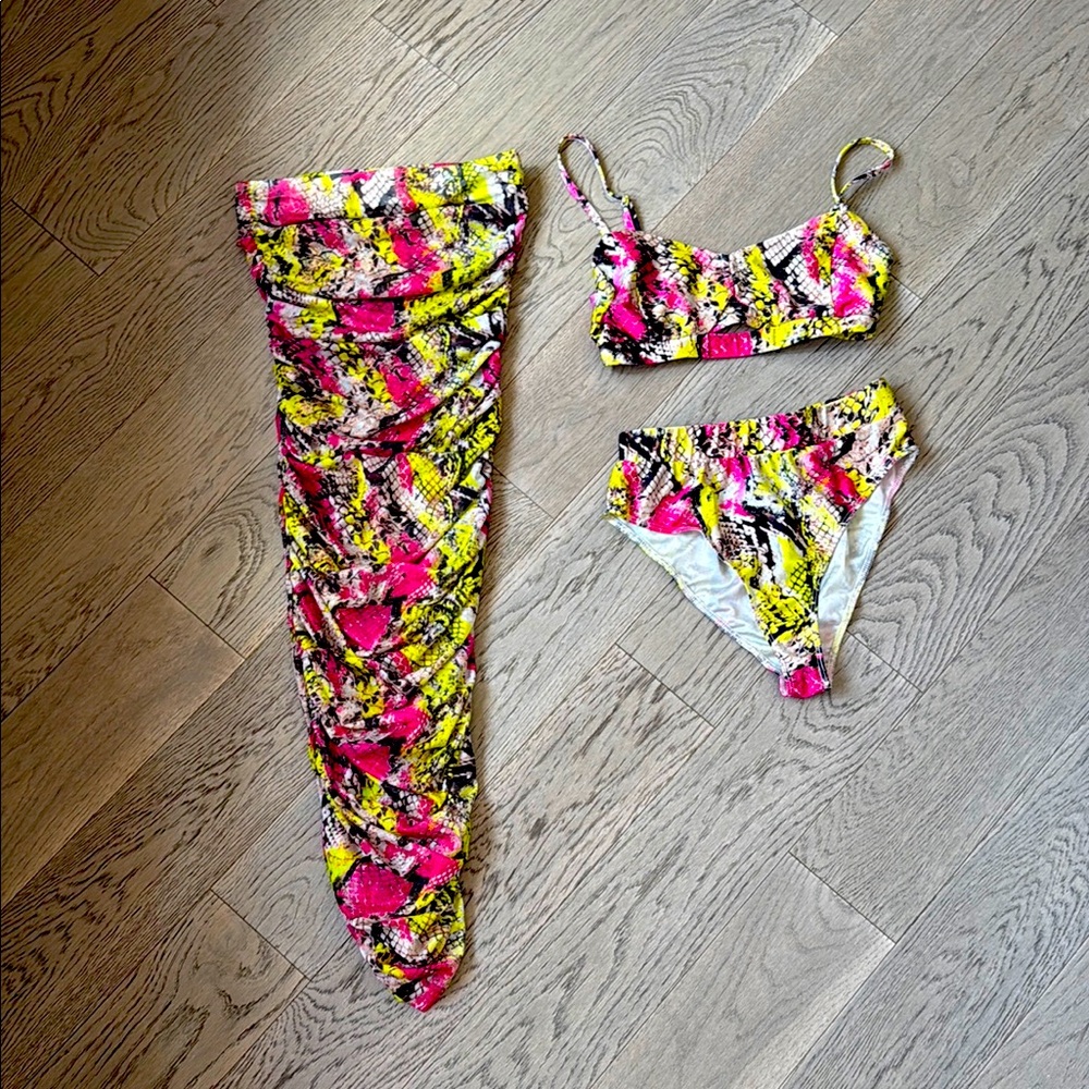 Fashion Nova Pink and Yellow Bikini Set
